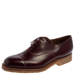 J.M.Weston Burgundy Leather Cap Toe Lace Up Oxford Size 41
