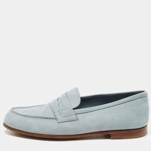 J.M.Weston Blue Nubuck Leather Le Moc Weston Loafers Size 43.5
