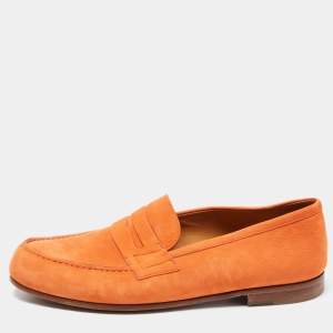 J.M.Weston Orange Nubuck Leather Le Moc Weston Loafers Size 43.5