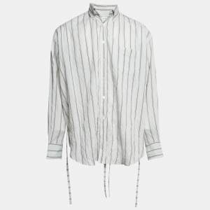 John Elliott Grey Pinstripe Cotton Crinkle Shirt M