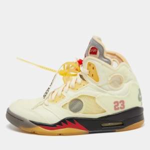 Off White x Air Jordan Cream Mesh Air Jordan 5 Retro Sail High Top Sneakers Size 41