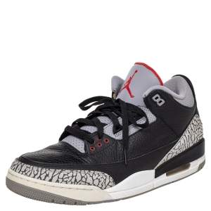 Jordan Black Leather Air Jordan 3 Retro OG High Top Sneakers Size 46