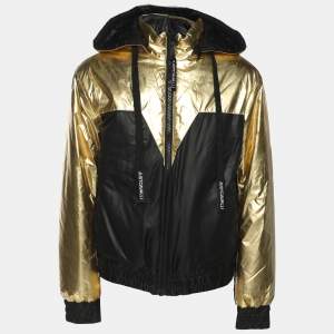 Just Cavalli Gold/Black Nylon Bomber Hoodie Jacket L