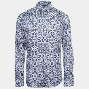 Just Cavalli Blue Printed Cotton Button Front Shirt XL