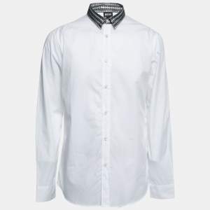 Just Cavalli White Cotton Contrast Collar Detail Button Front Shirt XXL
