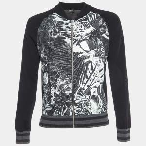 Just Cavalli Black Printed Wool Knit Zip-Up Jacket M