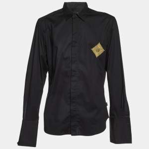 Just Cavalli Black Embroidered Cotton Buttoned Up Shirt XXXL