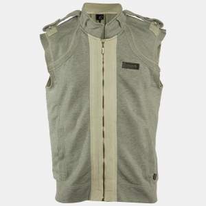 Just Cavalli Grey Cotton Zip Up Sleeveless Jacket XXL