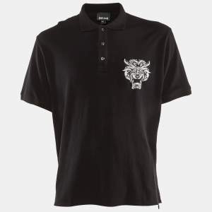 Just Cavalli Black Cotton Pique Embroidered T-Shirt XXL