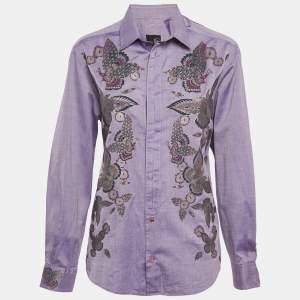 Just Cavalli Purple Floral Print Cotton Long Sleeve Shirt L