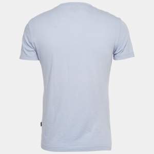 Pre Owned Just Cavalli Blue Printed Jersey Distressed V-Neck T-Shirt M