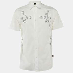 Pre Owned Just Cavalli White Embroidered Cotton Slim Fit Shirt M