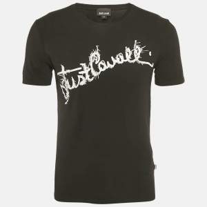 مملوكة مسبقًا Just Cavalli Black Logo Print Cotton Crew Neck Half Sleeve T-Shirt M