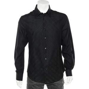 Just Cavalli Black Cotton Paneled Button Front Shirt XL