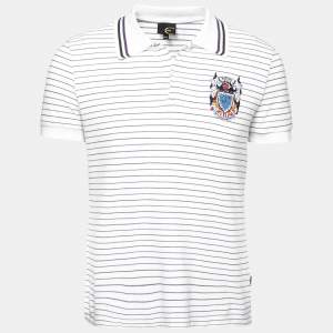 Just Cavalli White Striped Cotton Embroidered Polo T-shirt XXL