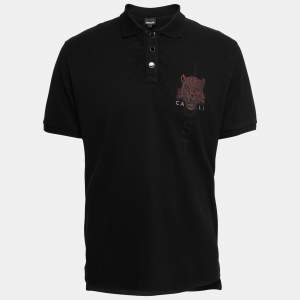 Just Cavalli Black Logo Print Cotton Polo T-Shirt L   