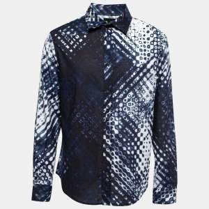 Just Cavalli Blue Printed Cotton Button Front Shirt 2XL