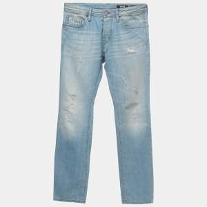 Just Cavalli Light Blue Washed & Distressed Denim Regular Fit Jeans S Waist 30"