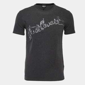 Just Cavalli Grey Logo Print Cotton Crew Neck Half Sleeve T-Shirt M