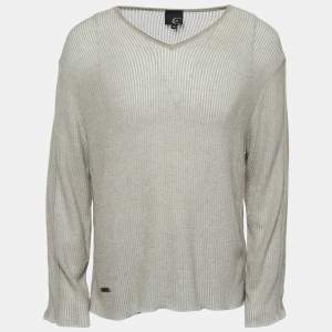 Just Cavalli Beige Knit Long Sleeve V-Neck T-Shirt 4XL