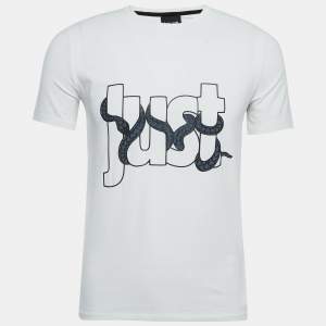 Just Cavalli White Snake Logo Print Cotton Crew Neck T-Shirt M
