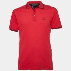 Just Cavalli Red Logo Embroidered Cotton Polo T-Shirt M