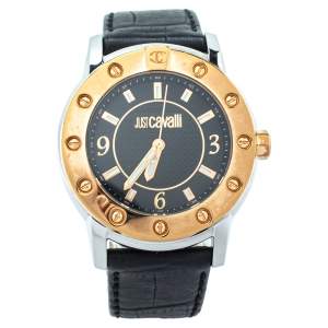 Just Cavalli Black Two Tone Stainless Steel Leather R7251161025 Men's Wristwatch 42mm