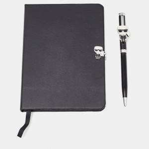 Karl Lagerfeld Ikonik Silver Tone Book and Pen Set