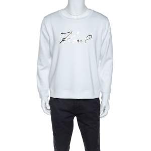 Karl Lagerfeld White Logo Applique Scuba Jersey Sweatshirt L