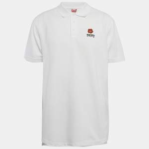 Pre Owned Kenzo White Boke Flower Applique Pique Crest Classic T-Shirt L