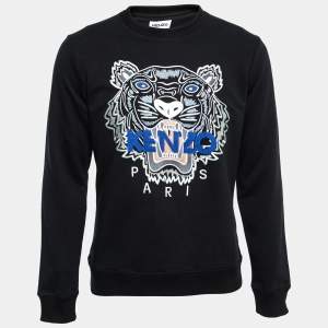 Pre Owned Kenzo Black Tiger Logo Embroidered Cotton Sweatshirt S