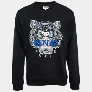 Pre Owned Kenzo Black Tiger Logo Embroidered Cotton Sweatshirt L