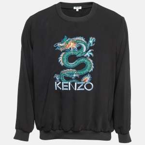 Kenzo Black Embroidered Crepe Sweatshirt XL