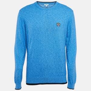 Pre Owned Kenzo Blue Logo Applique Knit Sweater L