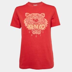 Kenzo Red Logo Embroidered Crew Neck T-Shirt M