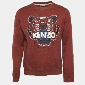 Pre Owned Kenzo Red Logo Embroidered Knit Sweatshirt L
