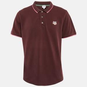 Kenzo Burgundy Cotton Tiger Patchwork Polo T-Shirt XL