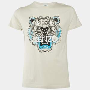 Pre Owned Kenzo Ecru Tiger Print Cotton Knit Crew Neck T-Shirt S