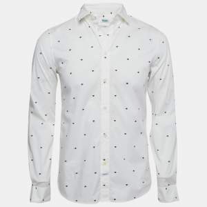 Kenzo White Eye Print Cotton Button Front Shirt M
