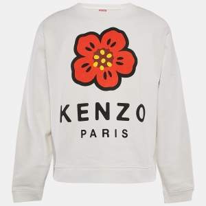 Kenzo White Boke Flower Print Cotton Knit Sweatshirt L