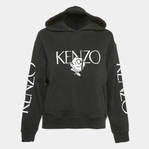 Kenzo Black Floral Logo Embroidery Cotton Hooded Sweatshirt S