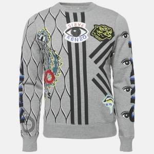 Kenzo Grey Embroidered Cotton Applique Detail Sweatshirt XS