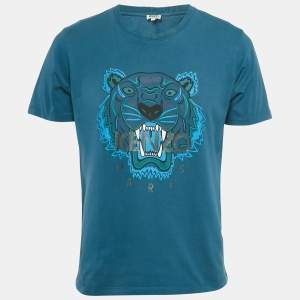 Kenzo Teal Blue Tiger Print Jersey Crewneck T-Shirt L