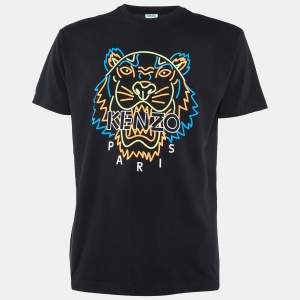 Kenzo Black Tiger Printed Cotton Knit T-Shirt S