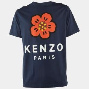Kenzo Navy Blue Printed Cotton Crew Neck T Shirt M
