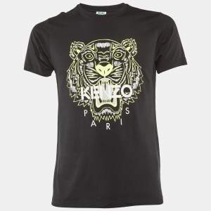 Kenzo Black Tiger Print Cotton Knit Crew Neck T-Shirt S