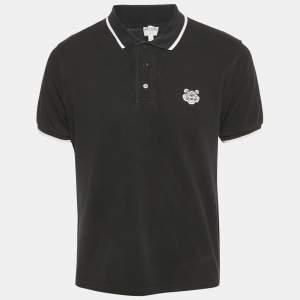 مملوكة مسبقًا Kenzo Black Cotton Pique Polo T-Shirt L