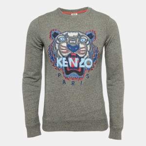 Kenzo Grey Tiger Embroidered Cotton Crewneck T-Shirt XS