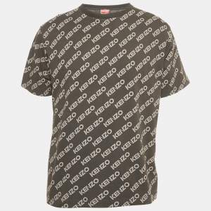 Kenzo Grey Logo All Over Print Jersey T-Shirt S