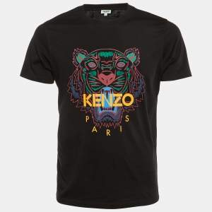 Pre Owned Kenzo Black Tiger Print Cotton Crew Neck T-Shirt S